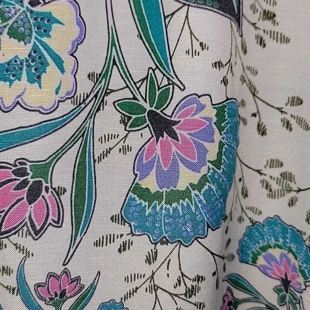 Loft-Linen iv, teal pink, print dress. Short sleeves. XLP. NWT.